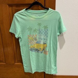 Aeropostale Mint Green Tee with Car and Palm Print
